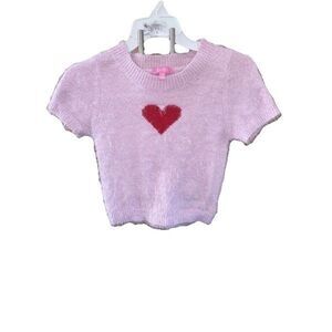 Sugar Thrillz Dolls Kill Sweater Pink Fuzzy Heart Y2K Coquette Style S Pullover